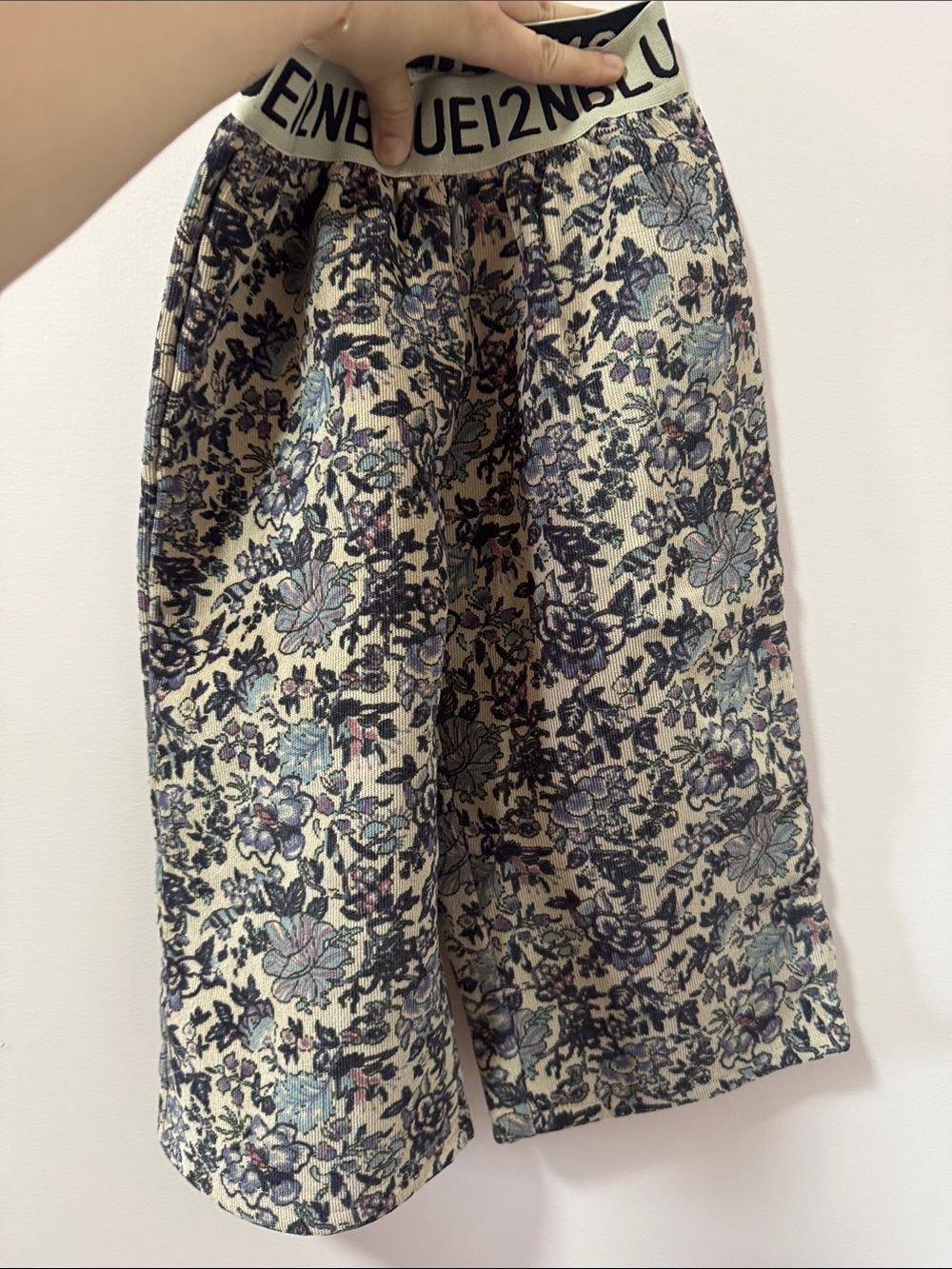 Floral Wide-Leg Knit Pants with Logo Waistband